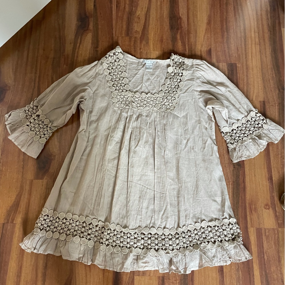 Khaki 100% cotton gauze swimsuit cover up / tunic size XL